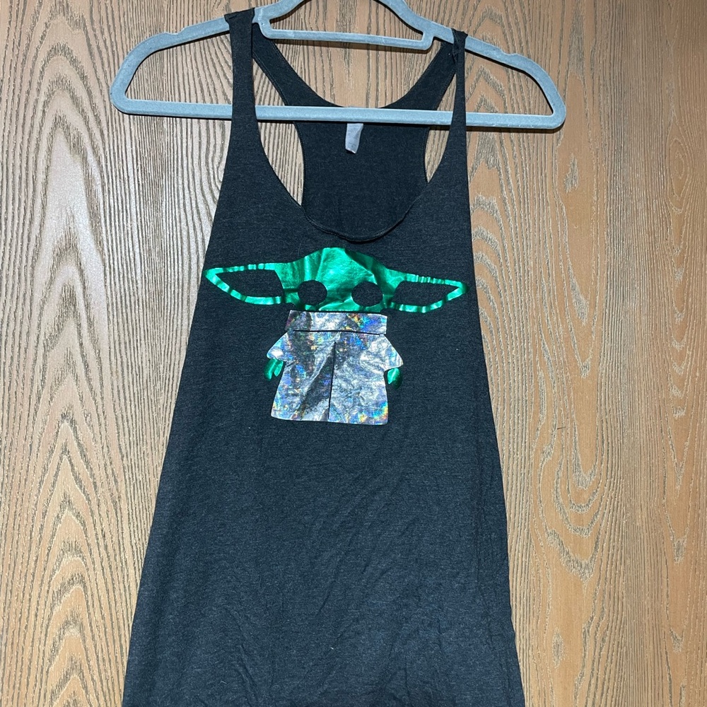 Black Tank Top with baby yoda Print